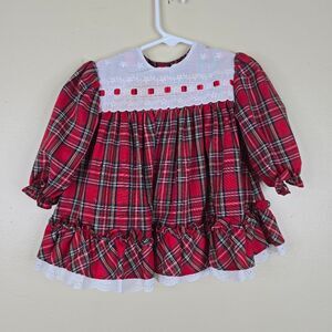 Hi Girls Inc vintage tartan dress with apron overlay & ribbon size 18m
